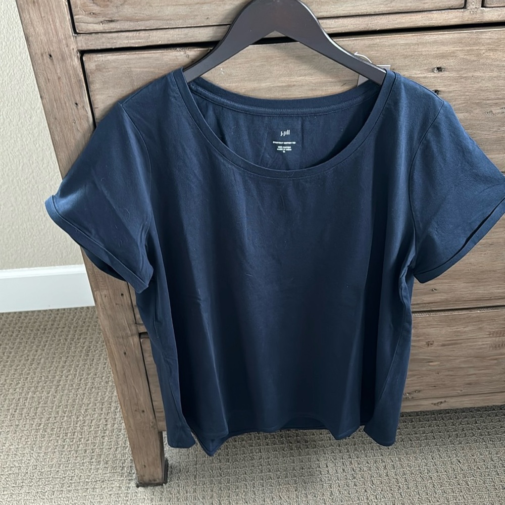 J Jill Navy Short Sleeve Shirt, XL